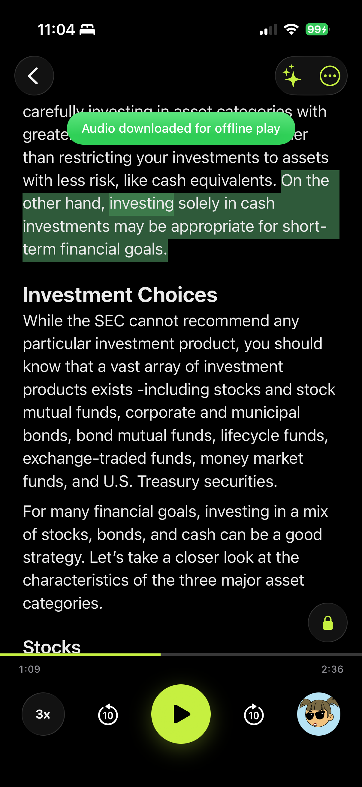 Downloading audio for offline listening