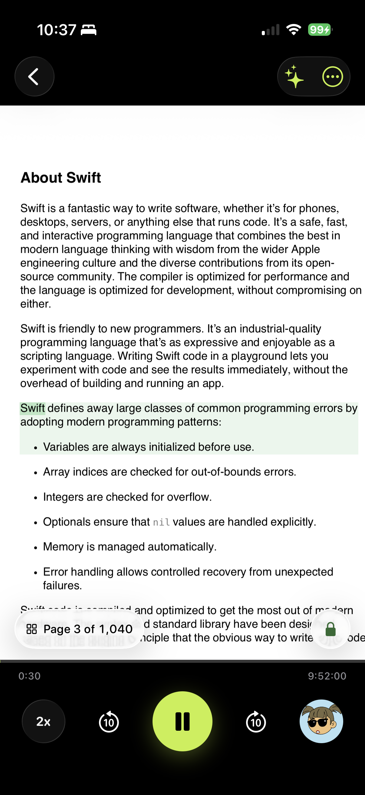 3x speed playback with real-time word highlighting